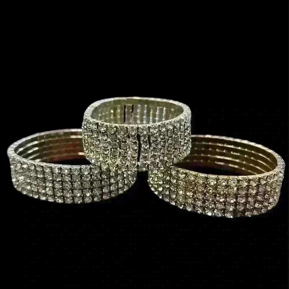 💎 Vintage Rhinestone bracelets, set of 3 (2 silver, 1 gold), stretchy - Picture 2 of 3